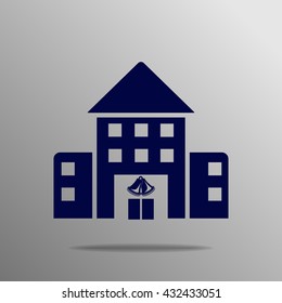 School building blue on a gray background
