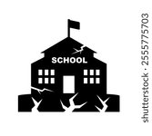 School building broken icon. Damaged building icon . Earthquake icon vector. Can be used for Public Services or education purpose printable or digital template. Vector illustration editable