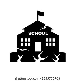 School building broken icon. Damaged building icon . Earthquake icon vector. Can be used for Public Services or education purpose printable or digital template. Vector illustration editable