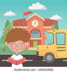 School building bus and boy design