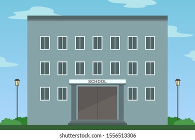 School building. Cartoon style. Vector illustration.