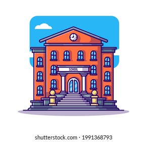 School Building Cartoon Vector Illustration. Buildings Icon Concept Isolated Premium Vector