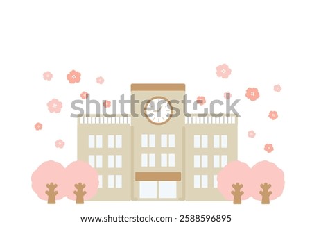 School building and cherry tree illustration