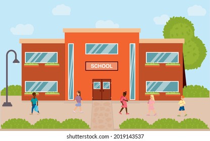 School Building Children School Yard Vector Stock Vector (Royalty Free ...