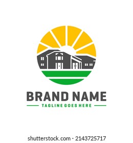 school building circle illustration logo design