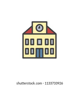 School building with clock filled outline icon, line vector sign, linear colorful pictogram isolated on white. Education symbol, logo illustration. Pixel perfect vector graphics