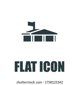 School building with clock and flag flat vector icon for apps and websites