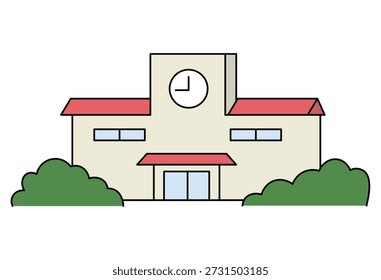Construção De Escola Com Torre De Relógio Exterior Ilustração Para Educação E Uso Comunitário
