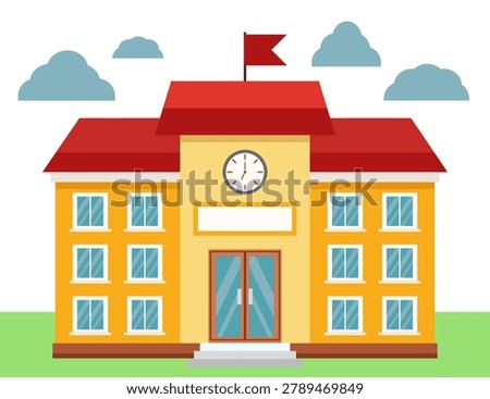 School Building with Clock Tower Illustration