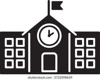Edificio de la escuela con la torre del reloj aislada en el fondo blanco, Vector, ilustración