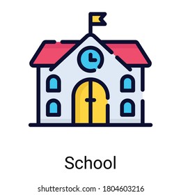 school building color line icon isolated on white background