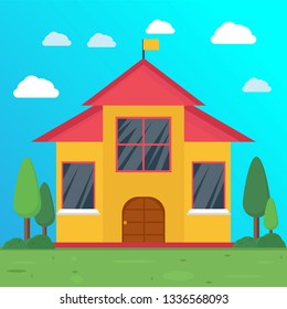 School Building Conceptual Design Ilustration Vector