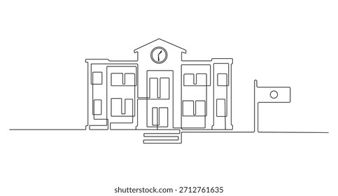 School Building Construction or office  continuous one line art drawing,