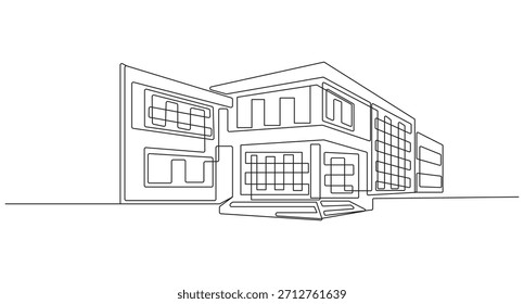 School Building Construction or office  continuous one line art drawing,