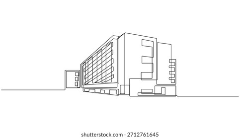 School Building Construction or office  continuous one line art drawing,