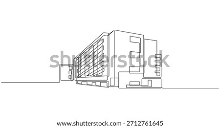 School Building Construction or office  continuous one line art drawing,
