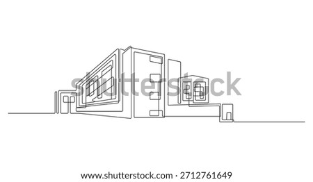 School Building Construction or office  continuous one line art drawing,