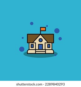 School Building Cute Vector Icon