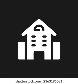 School building dark mode glyph ui icon. Educational facility. User interface design. White silhouette symbol on black space. Solid pictogram for web, mobile. Vector isolated illustration