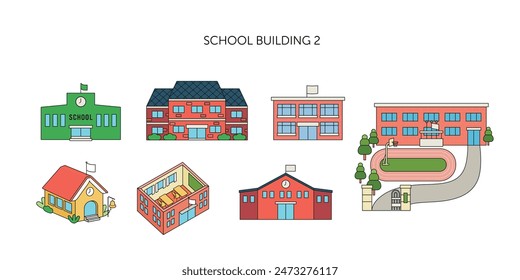 edificio escolar. El diseño de diferentes vistas. ilustración esquemática.