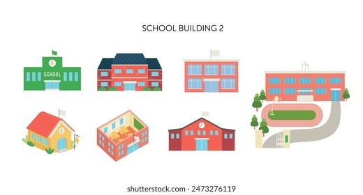 school building. The design of different views. simple vector illustration.