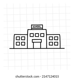 School Building Doodle. Outlined On A White Background.