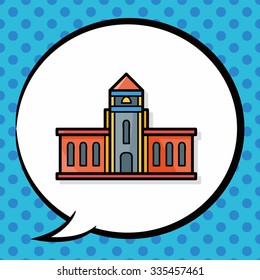 school building doodle, speech bubble