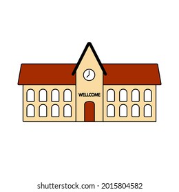 School building. Doodle style icon. Vector illustration for poster, banner, background, card, invitation, congratulations design.