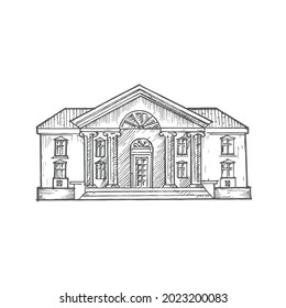 School Building Drawn Doodle Vector Illustration. Knowledge or Education Themed Sketch Style Drawing. Isolated.