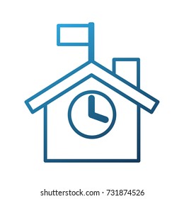 school building exterior clock flag facade