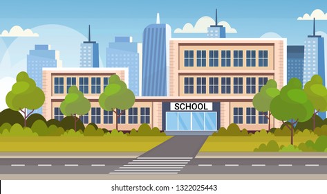 school building exterior road crosswalk back to school concept cityscape background flat horizontal