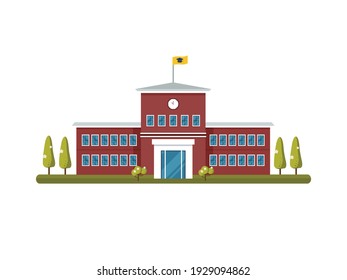 School building exterior vector illustration. Facade of school or colledge in city. Back to school concept.