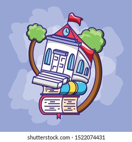 school building facade about stack books vector illustration design