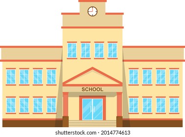 School building, school facade isolated on white background. Vector, cartoon illustration. Vector.