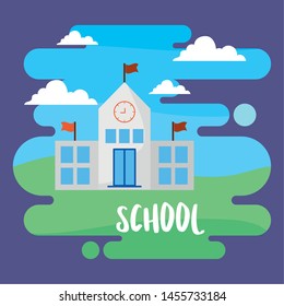 school building facade in landscape scene