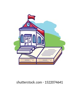 school building facade with textbook supply vector illustration design