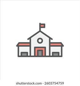 School Building filled outline icon. School color line illustration.
