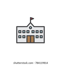 School building filled outline icon, line vector sign, linear colorful pictogram isolated on white. Symbol, logo illustration. Pixel perfect vector graphics