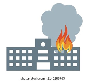 School, building fires, fire illustrations, icons, silhouettes. Non-life insurance earthquake disaster image