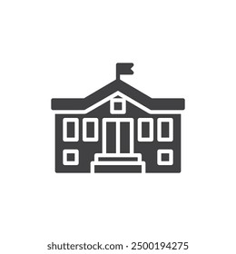 School building with a flag on top vector icon. filled flat sign for mobile concept and web design. School Building glyph icon. Symbol, logo illustration. Vector graphics