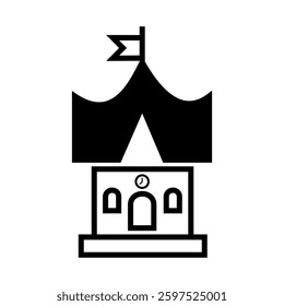 School building with a flag on top vector icon. School Building glyph icon. Symbols, logo illustrations. Vector graphics. 