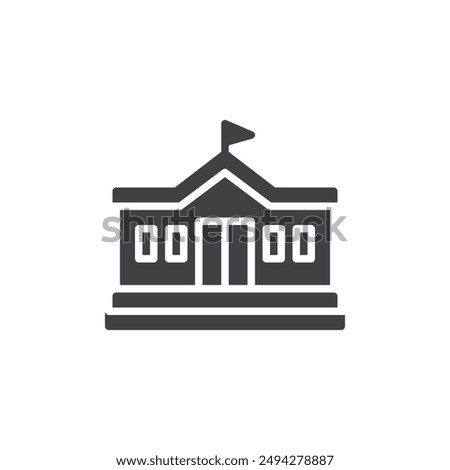 School building with a flag on top vector icon. filled flat sign for mobile concept and web design. School Building glyph icon. Symbol, logo illustration. Vector graphics