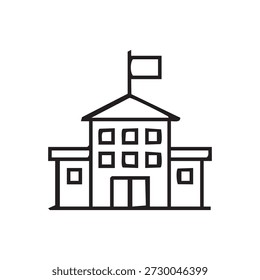 Edificio escolar con Ilustración vectorial de bandera, diseño educativo, perfecto para proyectos escolares, materiales de aprendizaje, actividades infantiles y obras de arte académicas o institucionales.
