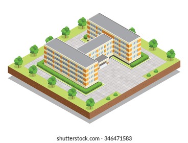 School building. Flat 3d isometric vector illustration For infographics and design. A school is an institution designed to provide learning spaces, learning environments for the teaching of students