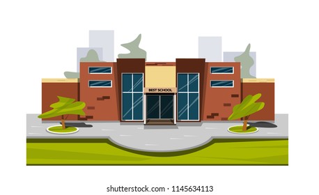 school building in flat cartoon style.