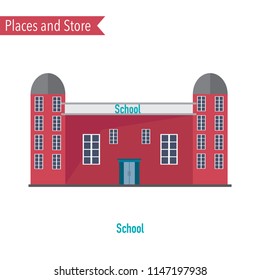 School building in flat design concept.Places and store collection.Vector illustration.