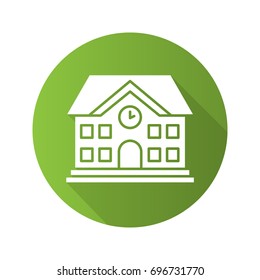 School building flat design long shadow glyph icon. University. Vector silhouette illustration