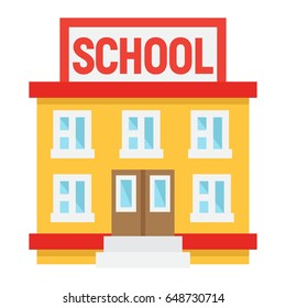 School building flat icon, Education and architecture, vector graphics, a colorful solid pattern on a white background, eps 10.