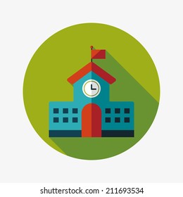 School building flat icon with long shadow,eps10