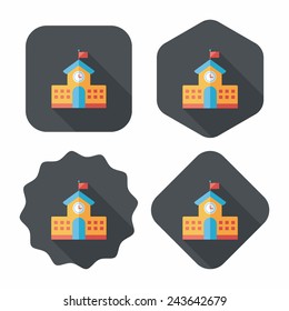 School building flat icon with long shadow,eps10